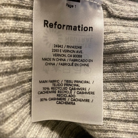 Reformation Remus Cashmere Light Grey Wrap Crop Ribbed Sweater Size Large NWT - Picture 14 of 15